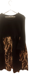 Vestido midi de manga larga, negro "Animal Print"