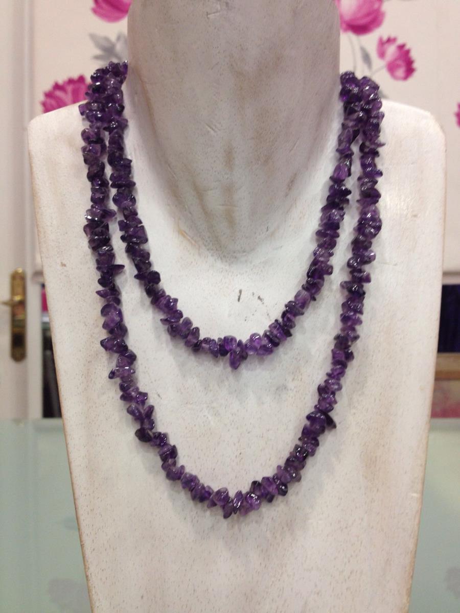 Collar de pedreria irregular, morado, largo o doble vuelta