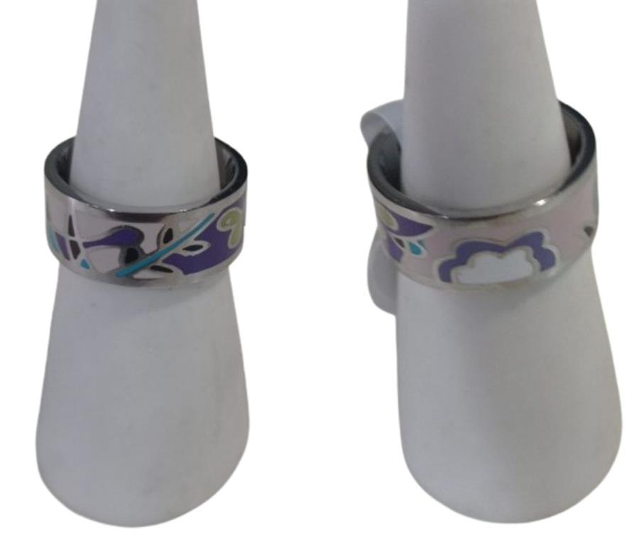 Anillo de acero con esmalte tonos violetas, dos posiciones