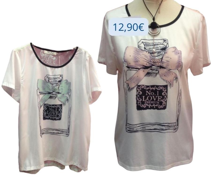 Camiseta de manga corta con dibujo de frasco de perfume